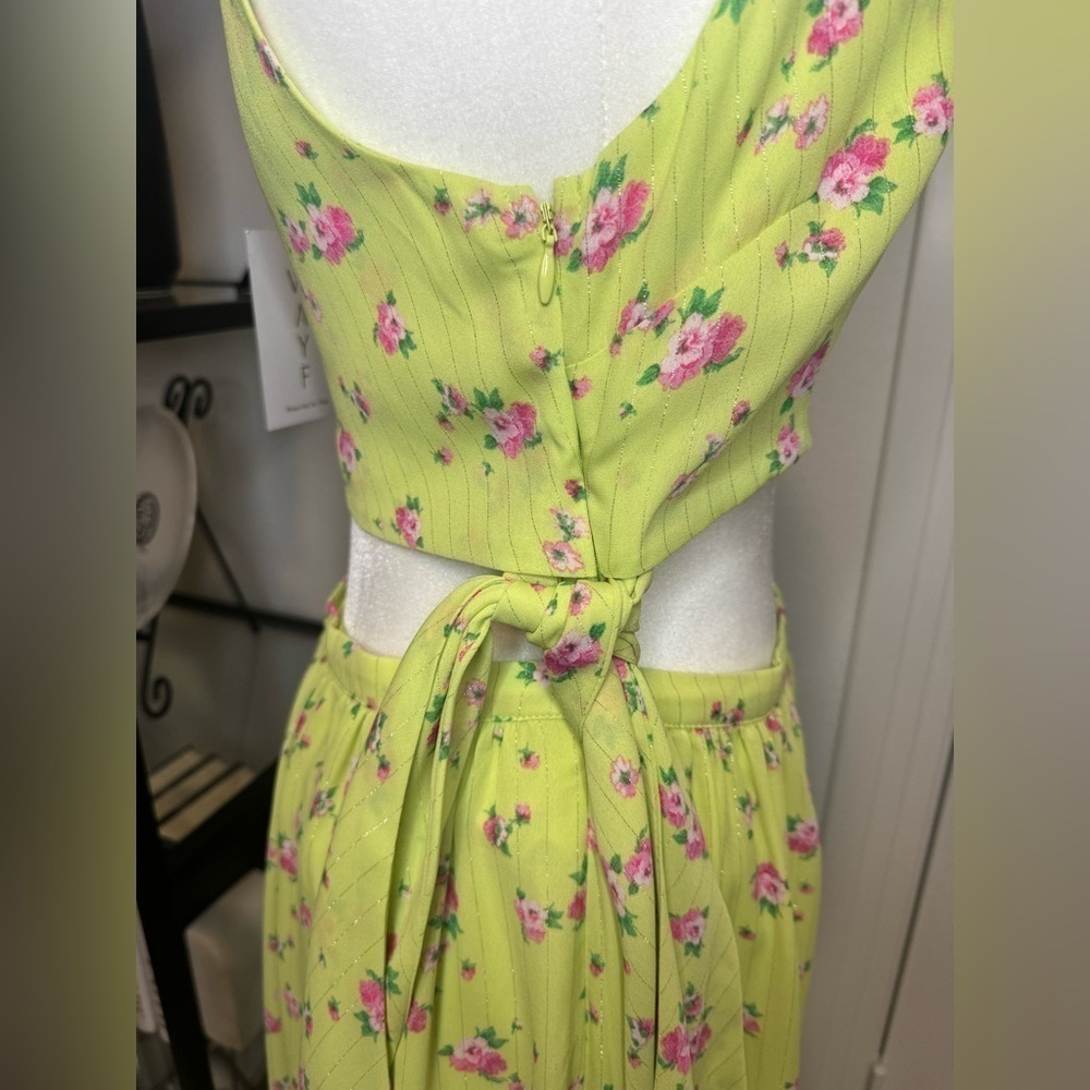 NWT WAYF DARLIN CUT-OUT FLORAL ONE SHOULDER MAXI DRESS LEMON DITSY PINK SIZE M - Picture 5 of 9